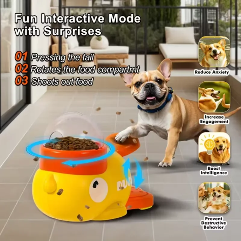 Chien, chat, distributeur de nourriture pour animaux de compagnie, petit canard jaune, machine d'alimentation interactive pour chien, chiot, jouet distributeur de friandises, fond antidérapant