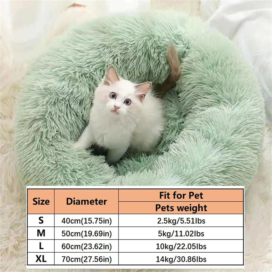 Round Donut Faux Fur Pet Bed for Small to Medium Dogs & Cats