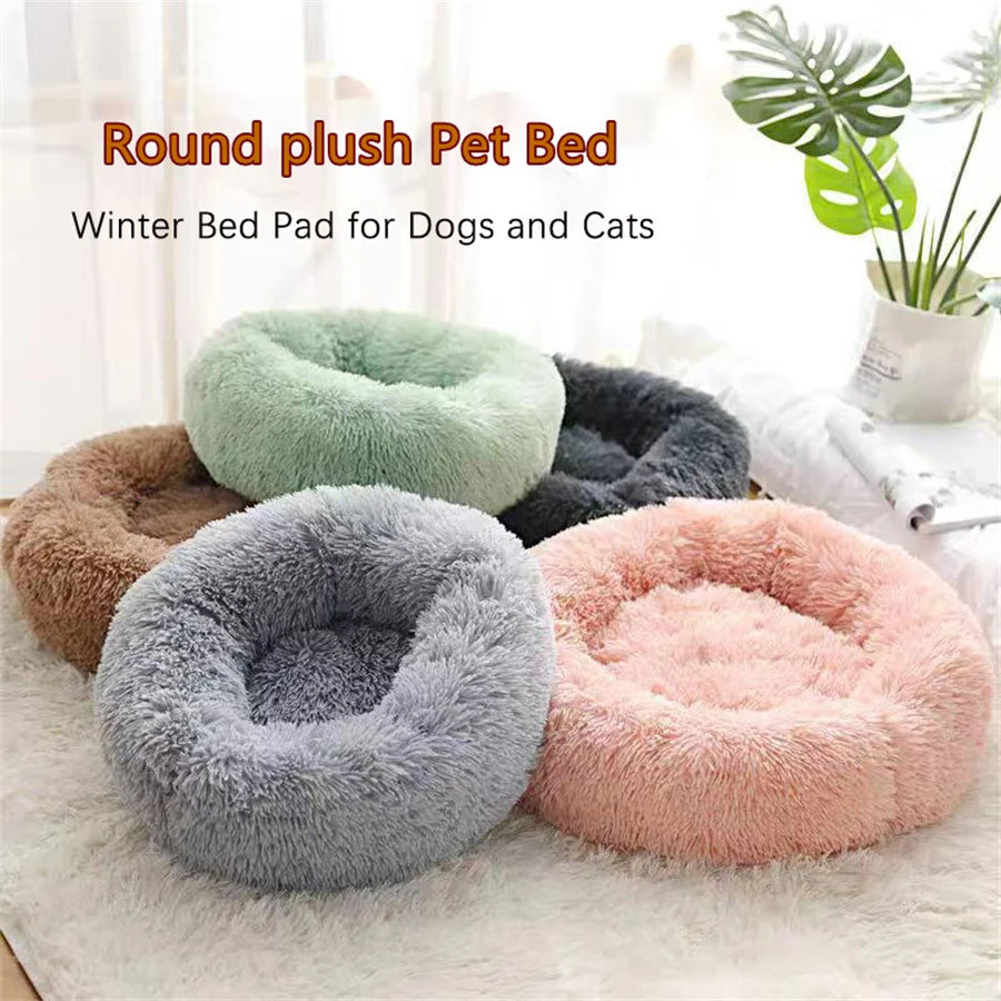 Round Donut Faux Fur Pet Bed for Small to Medium Dogs & Cats