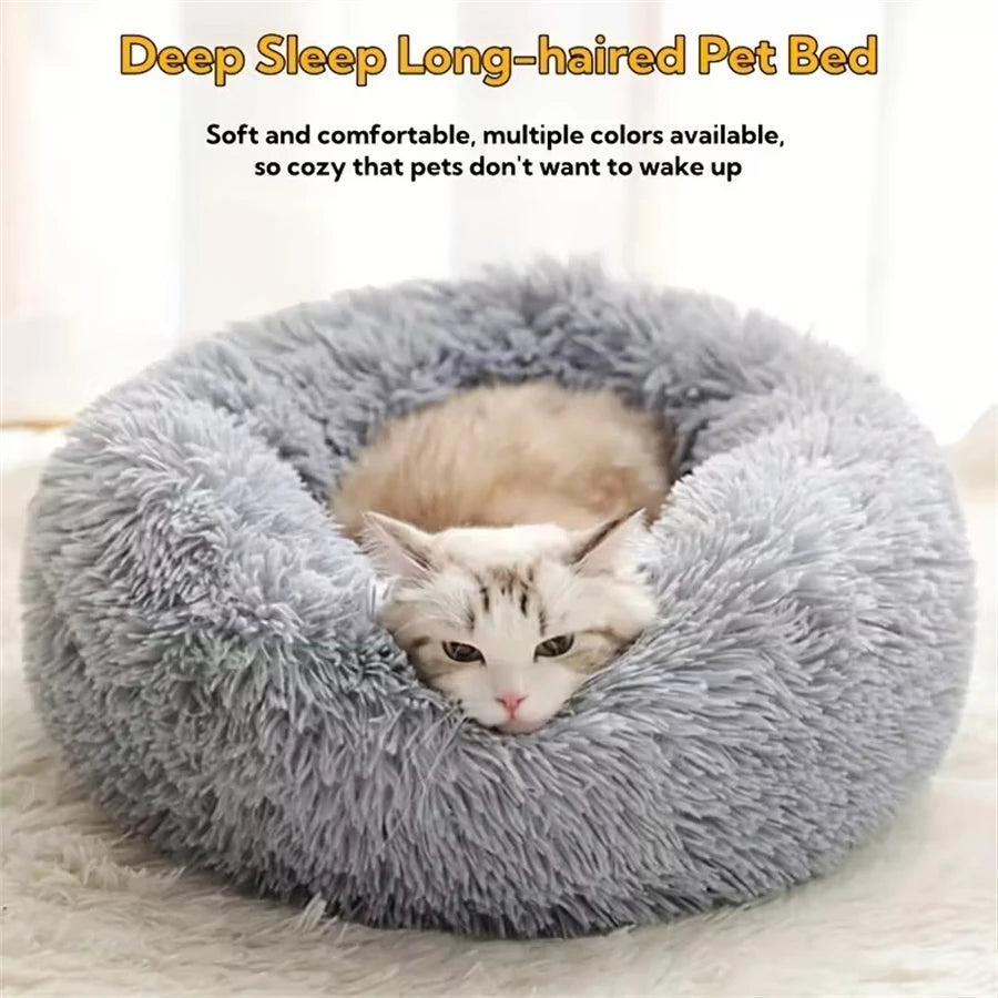 Round Donut Faux Fur Pet Bed for Small to Medium Dogs & Cats