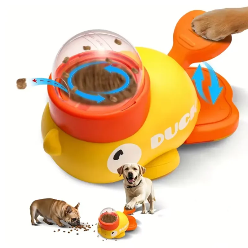 Chien, chat, distributeur de nourriture pour animaux de compagnie, petit canard jaune, machine d'alimentation interactive pour chien, chiot, jouet distributeur de friandises, fond antidérapant