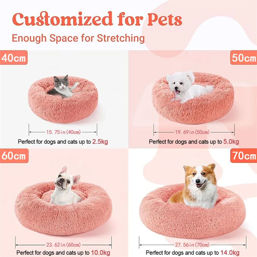 Round Donut Faux Fur Pet Bed for Small to Medium Dogs & Cats