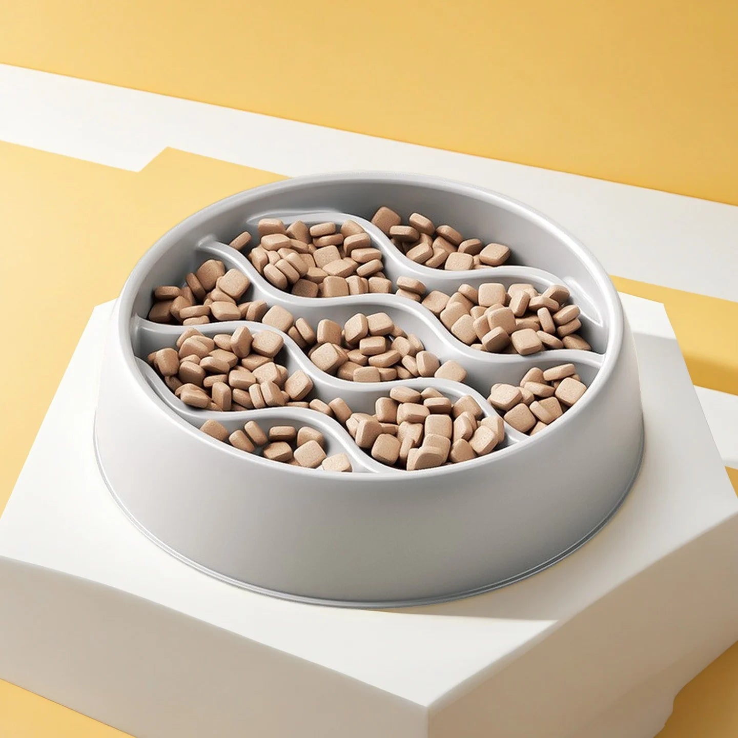 Fashion Slow-Feeder Cat Bowl Set: Anti-Splash Dual Dish - Thick PP Plastic for Mess-Free Eating & Choke Prevention