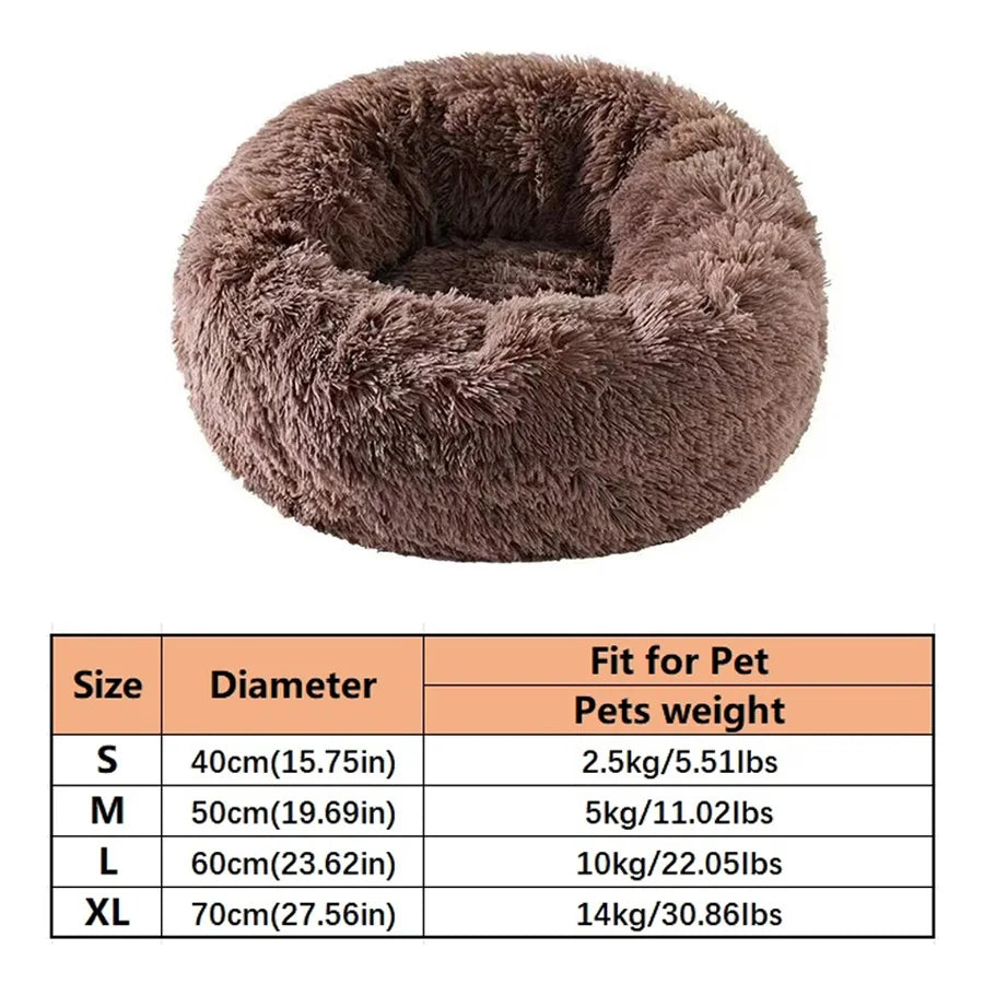 Round Donut Faux Fur Pet Bed for Small to Medium Dogs & Cats