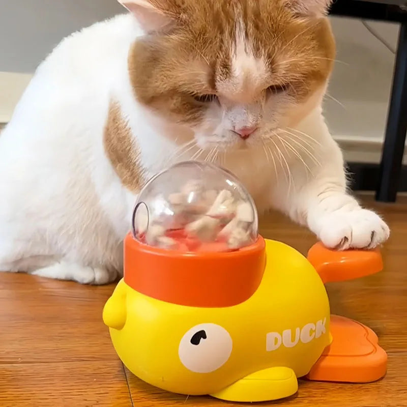 Chien, chat, distributeur de nourriture pour animaux de compagnie, petit canard jaune, machine d'alimentation interactive pour chien, chiot, jouet distributeur de friandises, fond antidérapant