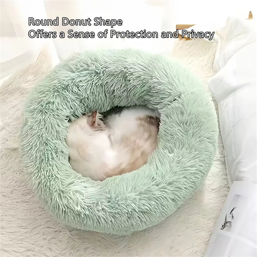 Round Donut Faux Fur Pet Bed for Small to Medium Dogs & Cats
