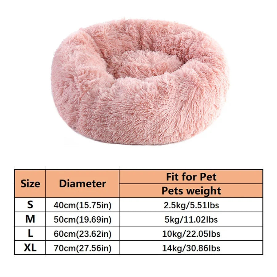 Round Donut Faux Fur Pet Bed for Small to Medium Dogs & Cats