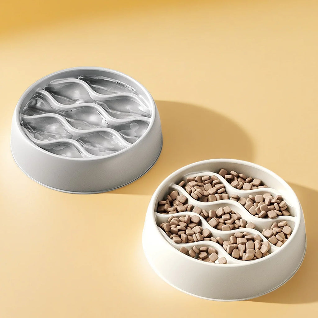 Fashion Slow-Feeder Cat Bowl Set: Anti-Splash Dual Dish - Thick PP Plastic for Mess-Free Eating & Choke Prevention