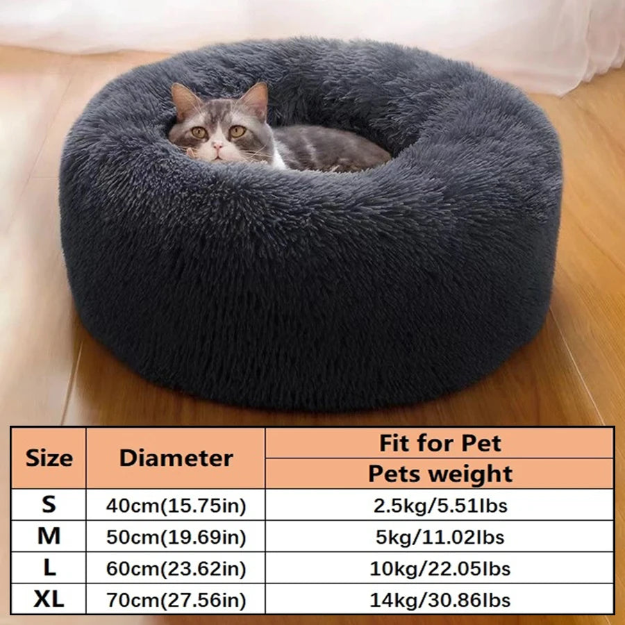 Round Donut Faux Fur Pet Bed for Small to Medium Dogs & Cats